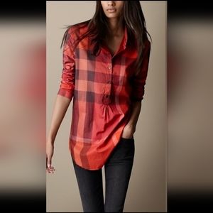 Burberry Brit Women's Nova Check Button Down Shirt Loose Fit Authentic Size XS